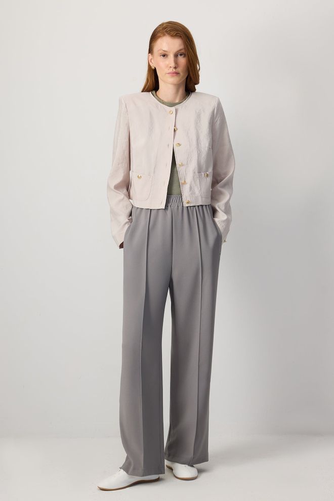 Touche Prive Grey Palazzo Pants With Wide Leg And Slant Pockets Wholesale Clothing Spring