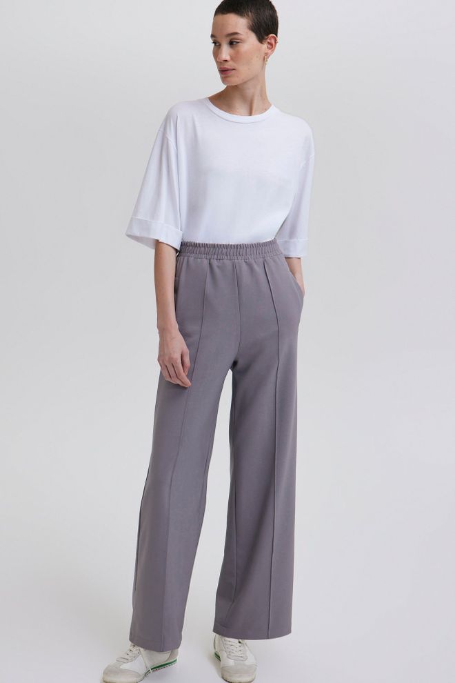 Touche Prive Grey Palazzo Pants With Wide Leg And Slant Pockets Wholesale Clothing 5