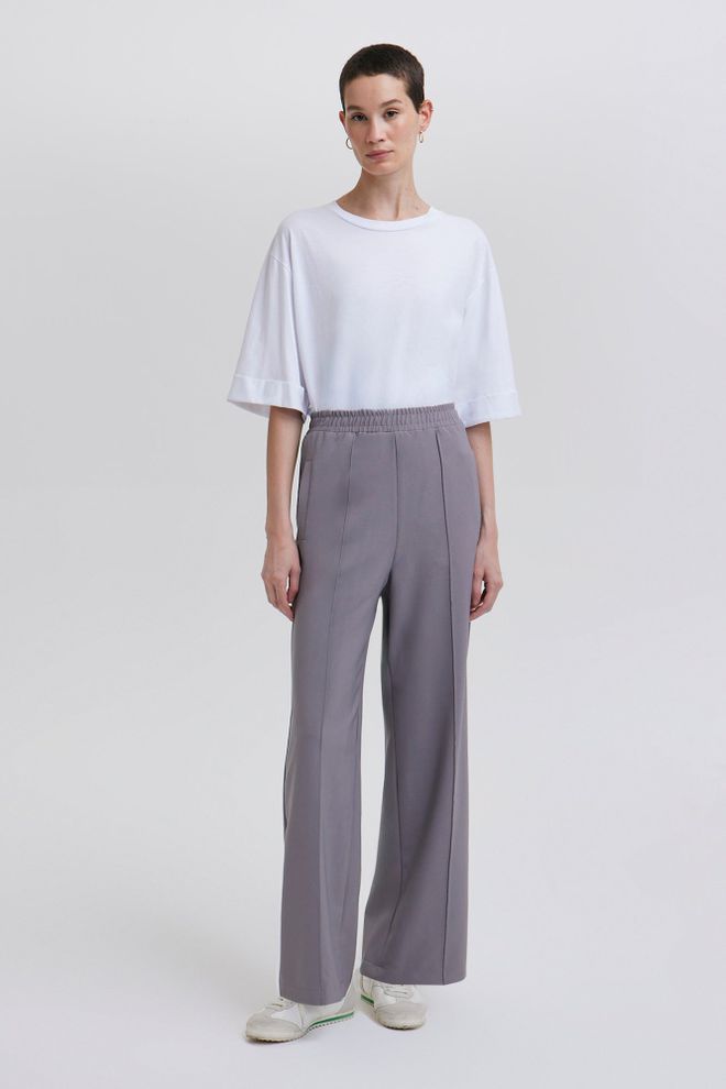 Touche Prive Grey Palazzo Pants With Wide Leg And Slant Pockets Wholesale Clothing Formal