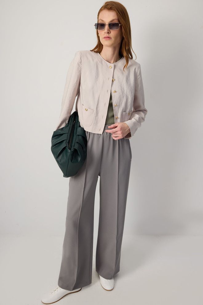 Touche Prive Grey Palazzo Pants With Wide Leg And Slant Pockets Wholesale Clothing Lounge