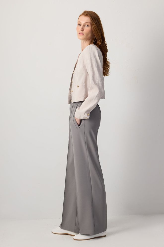 Touche Prive Grey Palazzo Pants With Wide Leg And Slant Pockets Wholesale Clothing Elegant