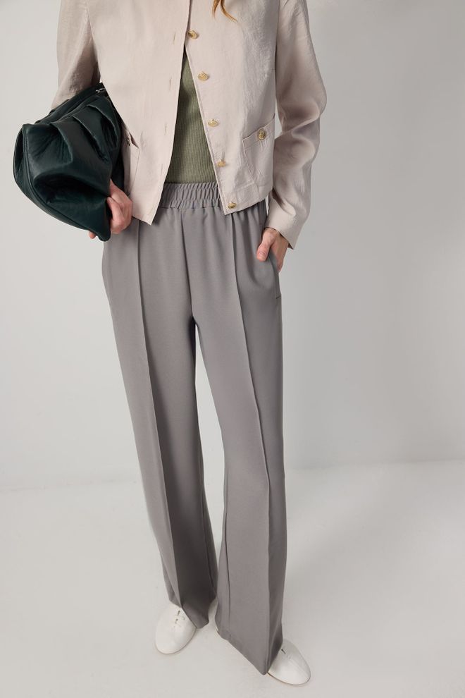 Touche Prive Grey Palazzo Pants With Wide Leg And Slant Pockets Wholesale Clothing Work