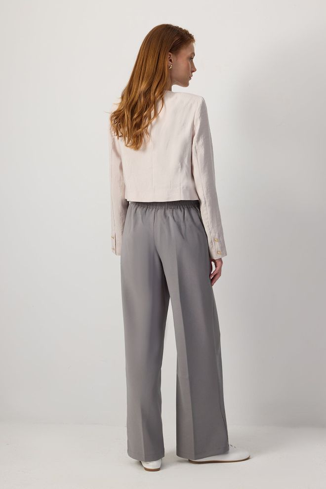 Touche Prive Grey Palazzo Pants With Wide Leg And Slant Pockets Wholesale Clothing Summer