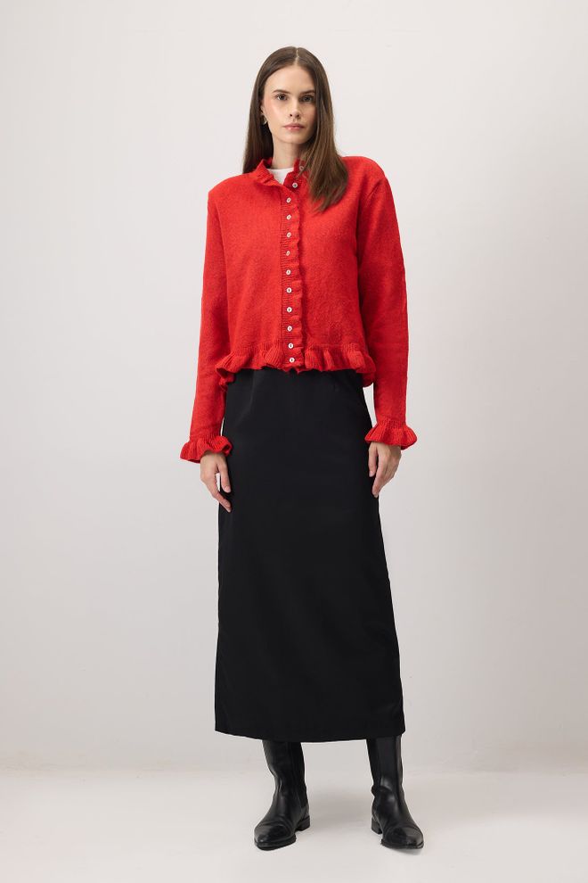 Touche Prive Rdeč Ležeren Eleganten Vintage Jopica Z Rokavi Z Nabranki Oblačila na debelo Ležerno