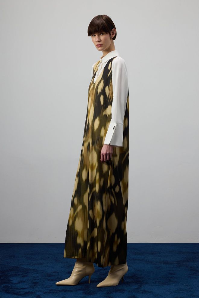 Touche Prive Haki Zarif Resmi Nostaljik Slip Elbise Toptan Giyim Tesettür