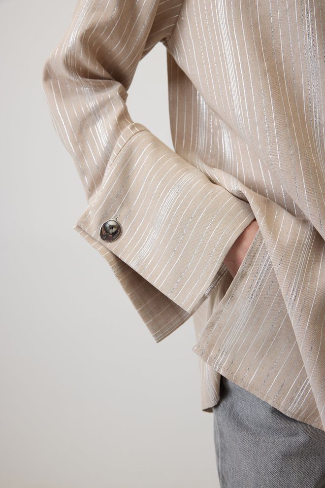 Touche Prive Bej Çizgili Polo Yaka Gömlek Toptan Giyim Gündelik