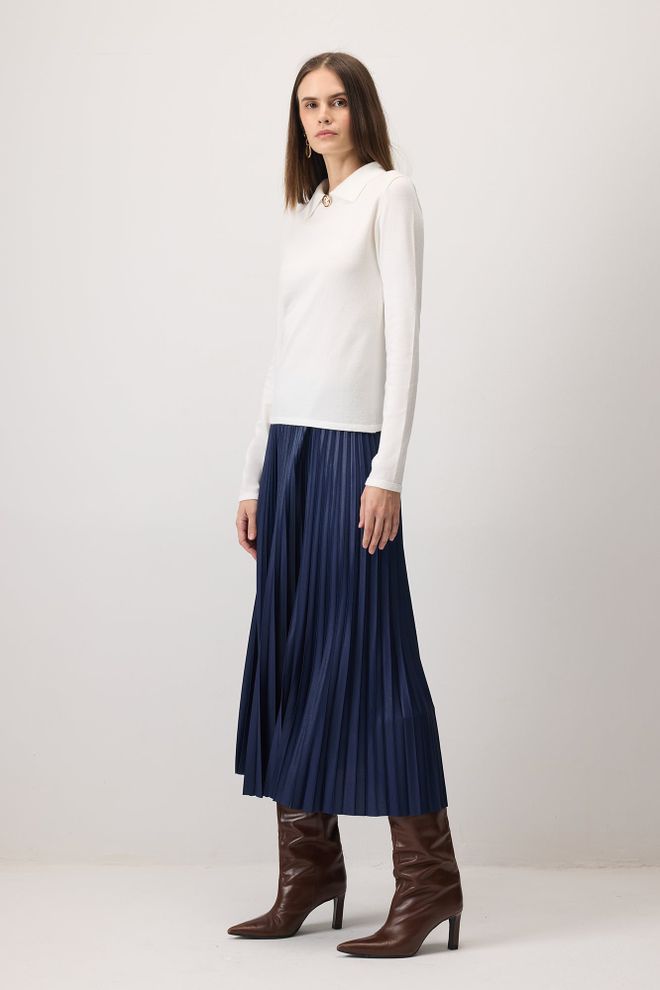 Touche Prive Zarif Beyaz Bluz Polo Yaka Ve Uzun Kollu Toptan Giyim Tesettür