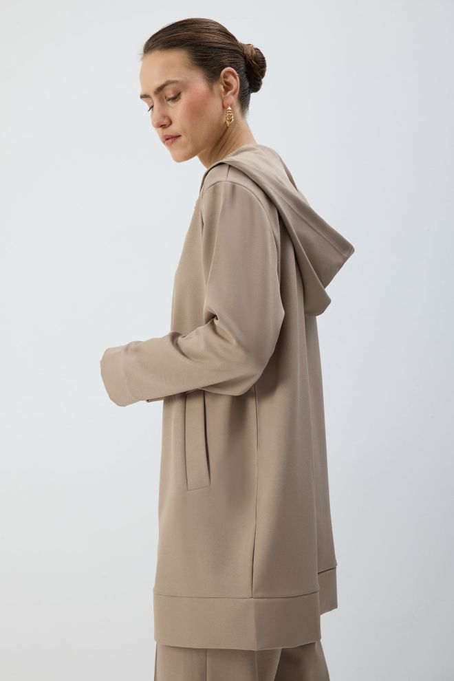 Touche Prive Beige Hooded Jacket For Casual And Sport Wholesale Clothing Casual