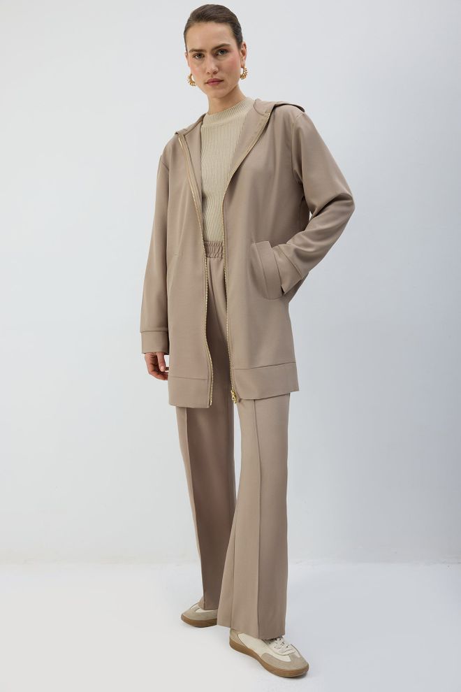 Touche Prive Beige Hooded Jacket For Casual And Sport Wholesale Clothing 5