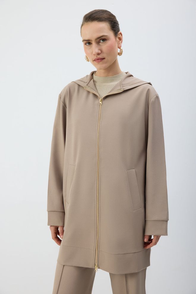 Touche Prive Beige Hooded Jacket For Casual And Sport Wholesale Clothing Spring