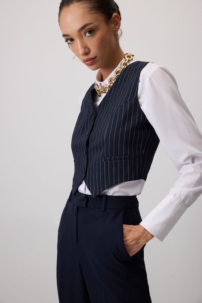 Touche Prive Traje Elegante Formal A Rayas Azul Marino Ropa al por mayor Formal