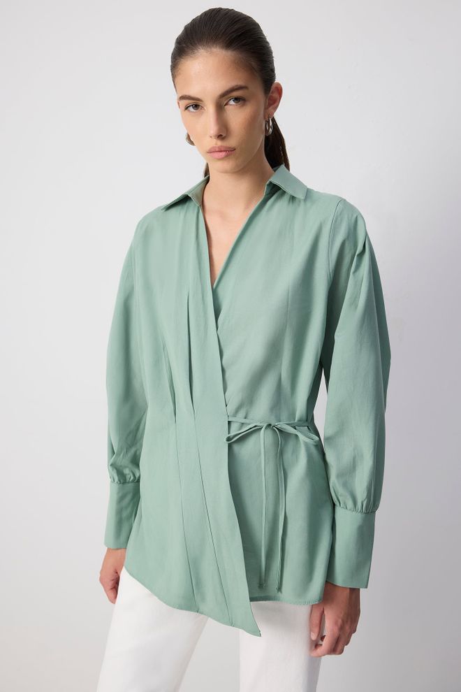 Touche Prive Елегантна Зелена Туника С Връзка Дрехи на едро Скромна мода