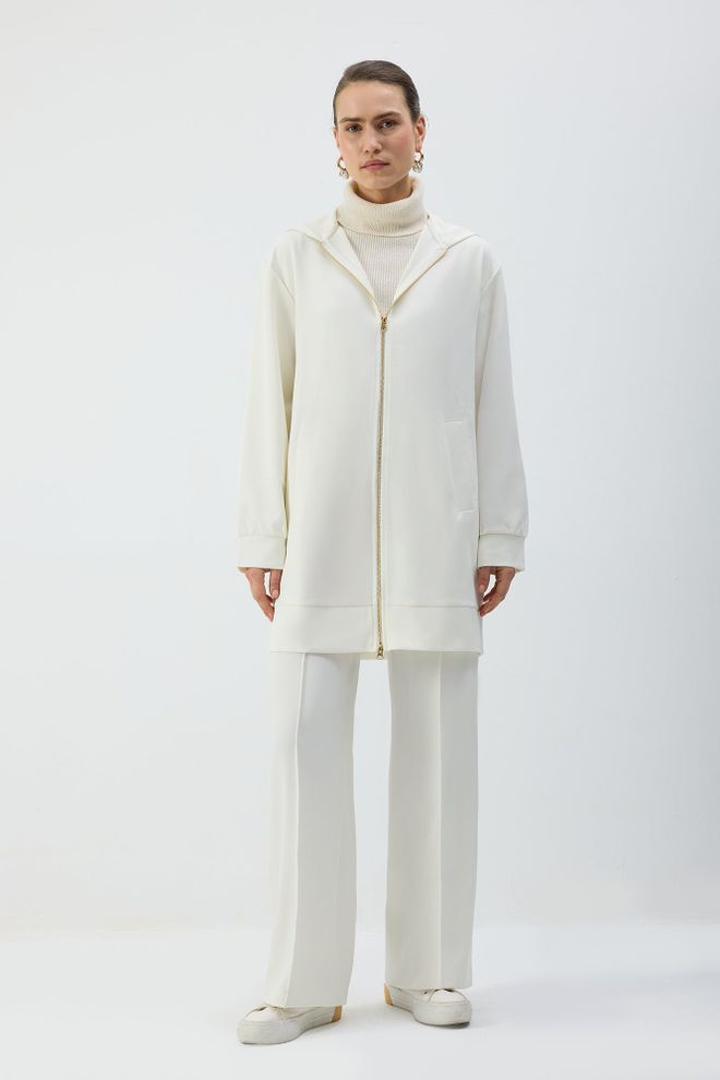 Touche Prive Бела Оверсизед Јакна Са Капуљачом И Патент Затварачем Велепродаја одеће Пролеће