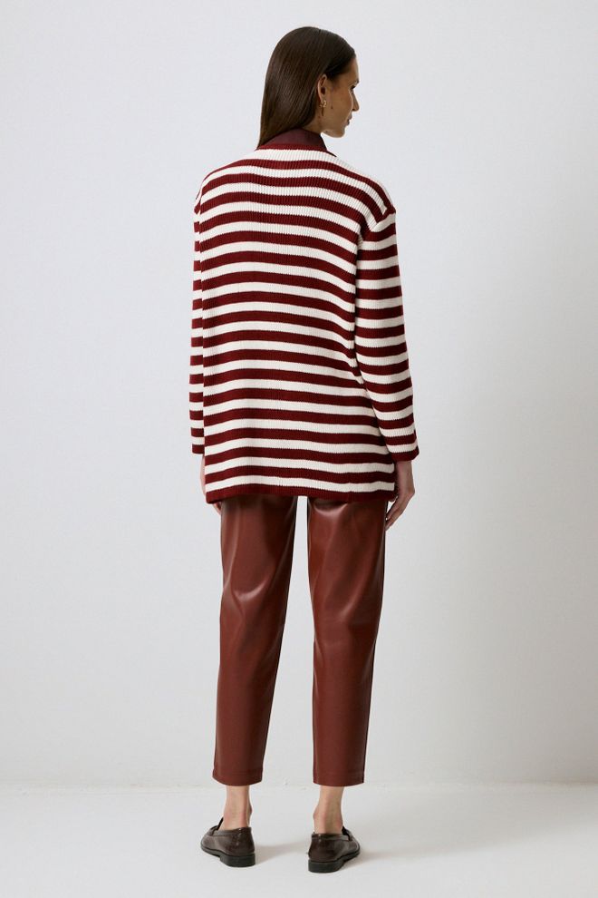 Touche Prive Claret Red Casual Striped Buttoned Cardigan Wholesale Clothing Cocktail