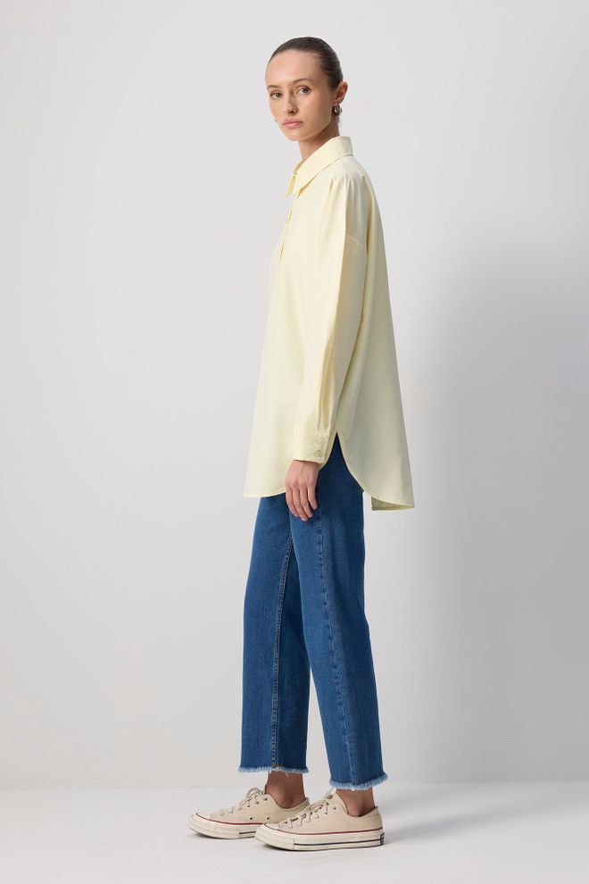 Touche Prive قميص أصفر بمقاس كبير بياقة بولو ملابس بالجملة غير رسمي