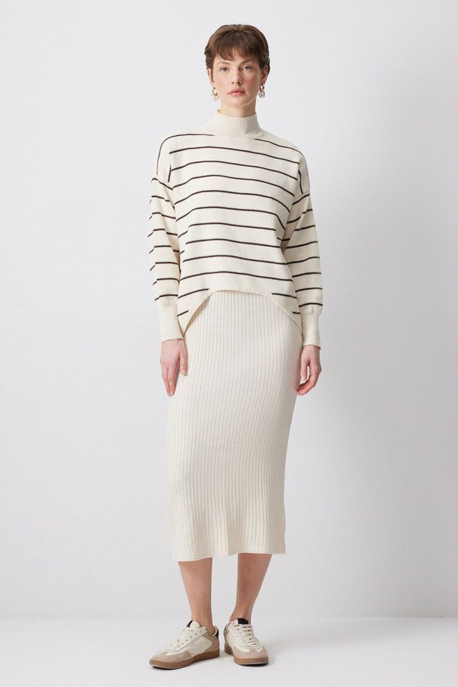 Touche Prive Bej Zarif Bol Kalıp Lastikli Set Toptan Giyim Tesettür