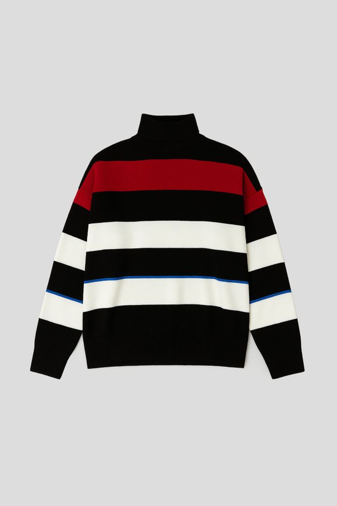 Touche Prive Schwarz Gestreifte Tunika Mit Oversized Passform Und Rollkragen Zum Hereinziehen Großhandelskleidung Modest