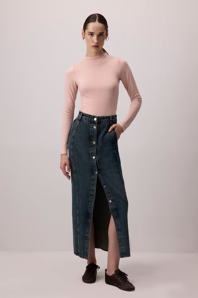 Touche Prive Pink Fitted Bodysuit With High Neck And Long Straight Sleeves Wholesale Clothing 1