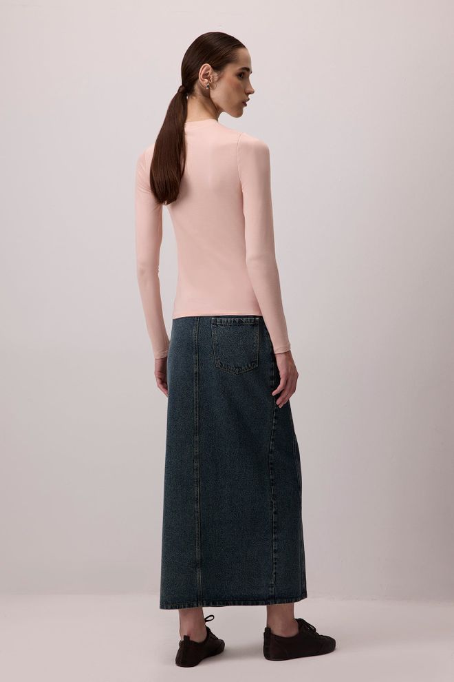 Touche Prive Pink Fitted Bodysuit With High Neck And Long Straight Sleeves Wholesale Clothing Streetwear