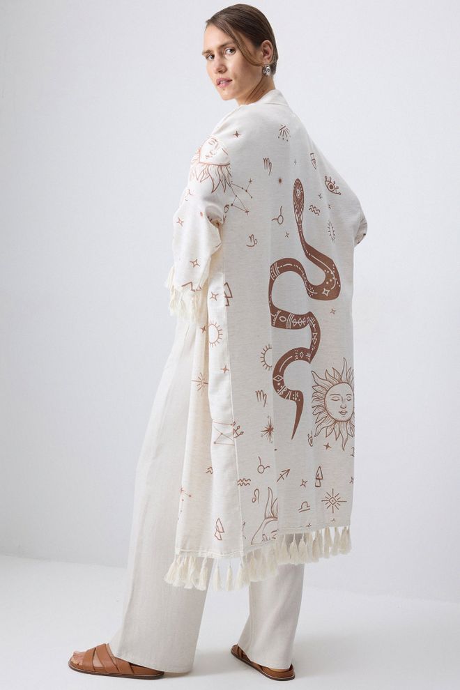 Touche Prive Bej Kimono Etnik Boho Stilinde Toptan Giyim Gündelik