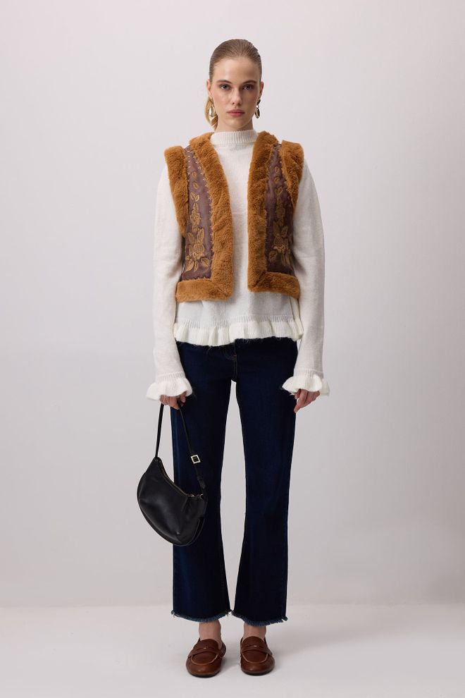 Touche Prive Καφέ Boho Φλοράλ Αμάνικο Μπλουζάκι Με Ανοιχτό Μέτωπο Χονδρικό εμπόριο ενδυμάτων Casual