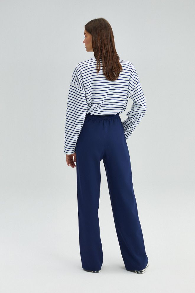 Touche Prive Navy Blue Palazzo Pants With Wide Leg Wholesale Clothing Sport