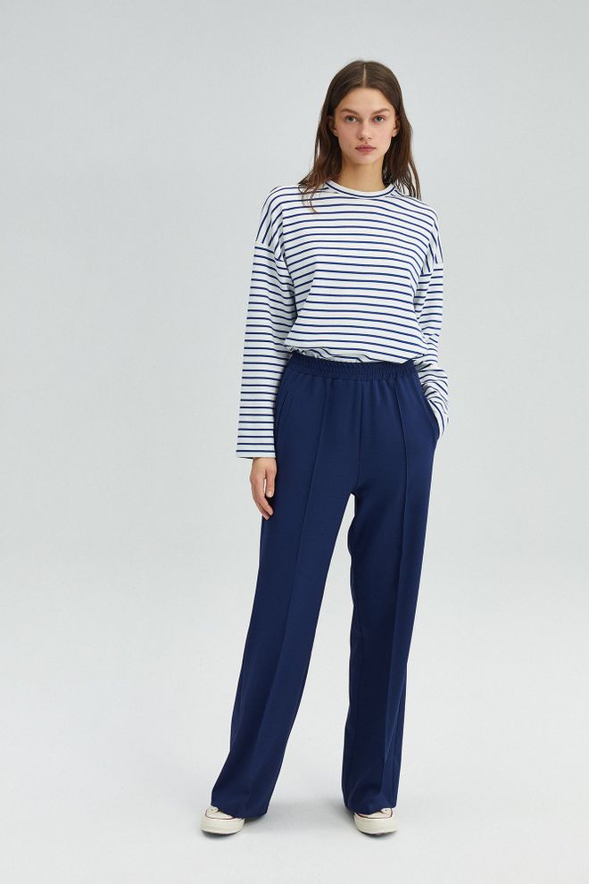 Touche Prive Tamsiai Mėlynos Spalvos Palazzo Kelnės Plačiomis Kojomis Didmeninė prekyba drabužiais Kokteilinė