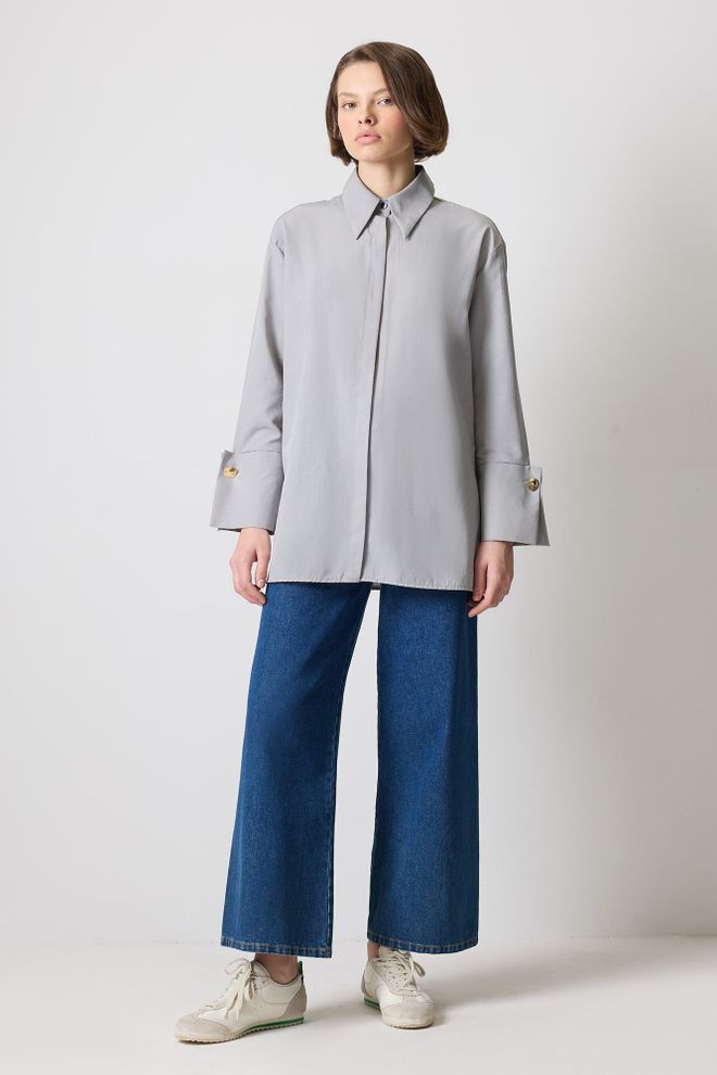 Touche Prive Chemise Grise Grande Taille Formelle Et Décontractée Vêtements en gros Décontracté