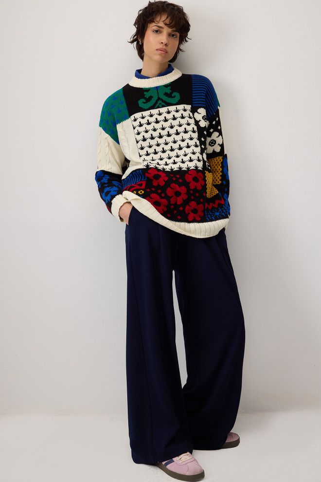 Touche Prive Red Sweater Casual Boho Vintage Floral Wholesale Clothing Fall