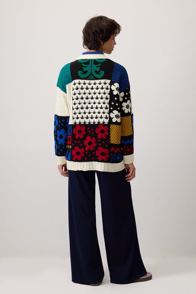 Touche Prive Red Sweater Casual Boho Vintage Floral Wholesale Clothing 1