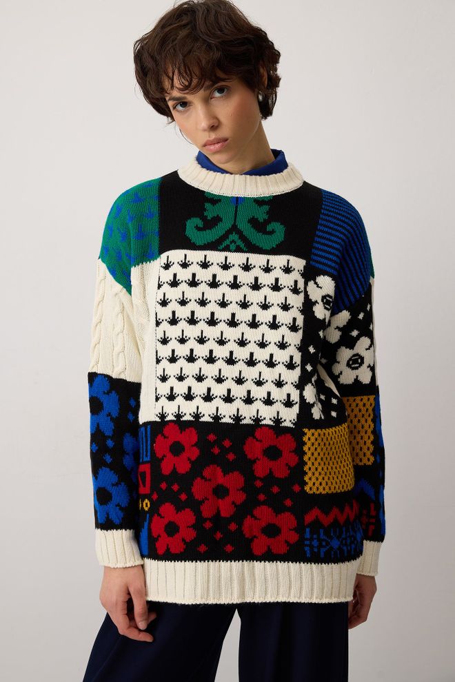 Touche Prive Red Sweater Casual Boho Vintage Floral Wholesale Clothing Work