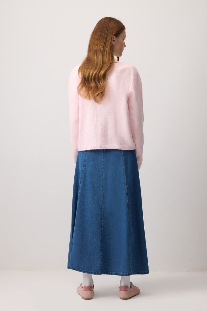 Touche Prive Pink Buttoned Cardigan With Round Neck Wholesale Clothing 1