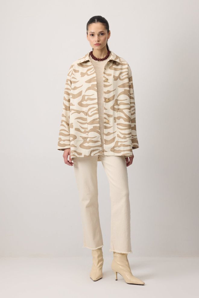 Touche Prive Bej Gömlek Ceket Hayvan Baskılı Toptan Giyim Gündelik