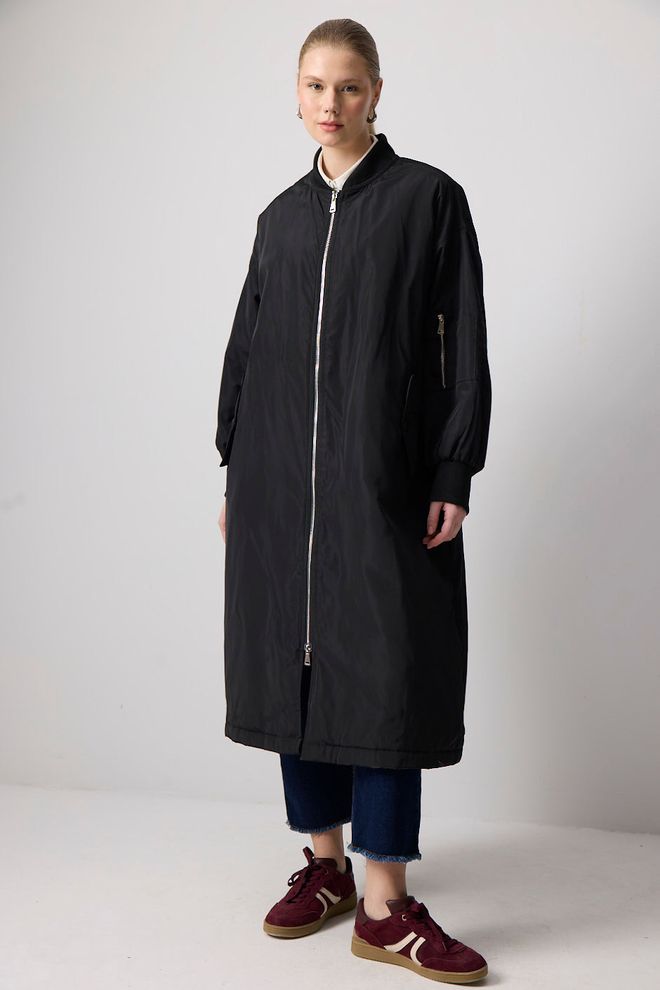 Touche Prive Crni Bomber Kaput Predimenzioniran S Dugim Rukavima Veleprodaja odjeće Ležerni