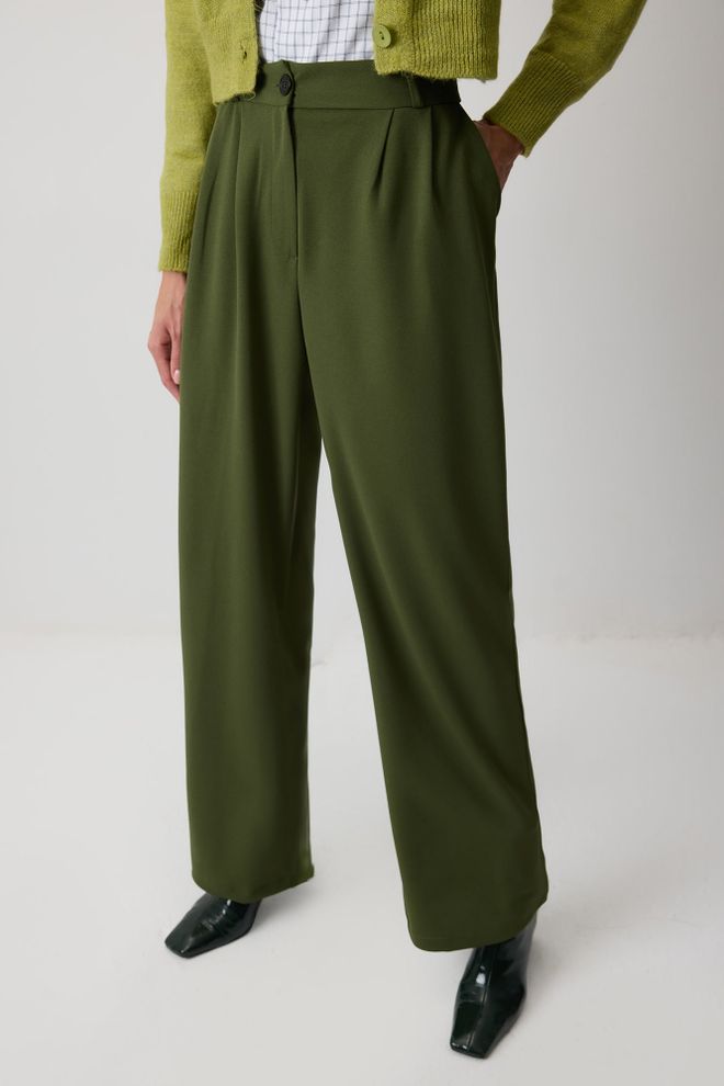 Touche Prive Žalios Elegantiškos Palazzo Kelnės Su Aukštu Liemeniu Didmeninė prekyba drabužiais Kokteilinė