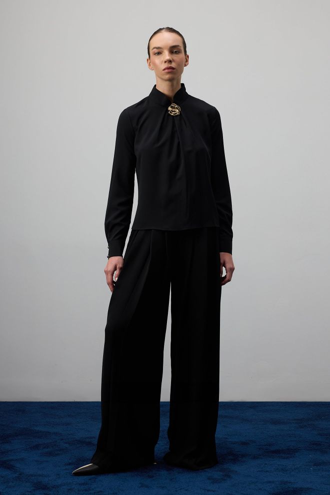 Touche Prive Elegant Siyah Bluz Balıkçı Yaka Ve Uzun Kollu Toptan Giyim Tesettür