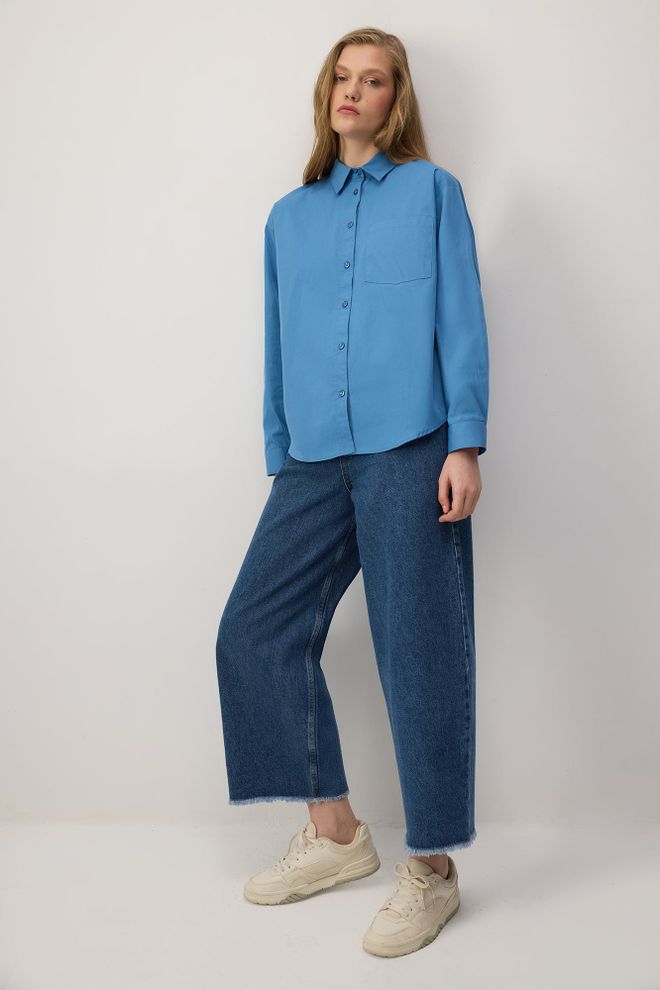 Touche Prive Синя Небрежна Препи Риза С Поло Яка И Уголемена Крйна Дрехи на едро Небрежен