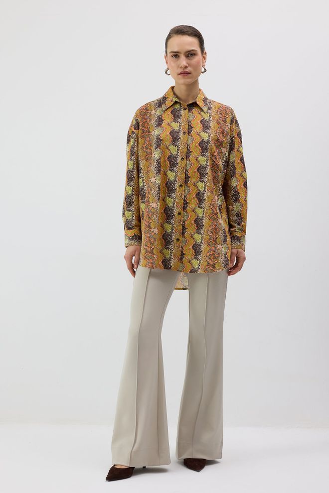 Touche Prive قميص أصفر بطبعة حيوانات بمقاس كبير ملابس بالجملة غير رسمي