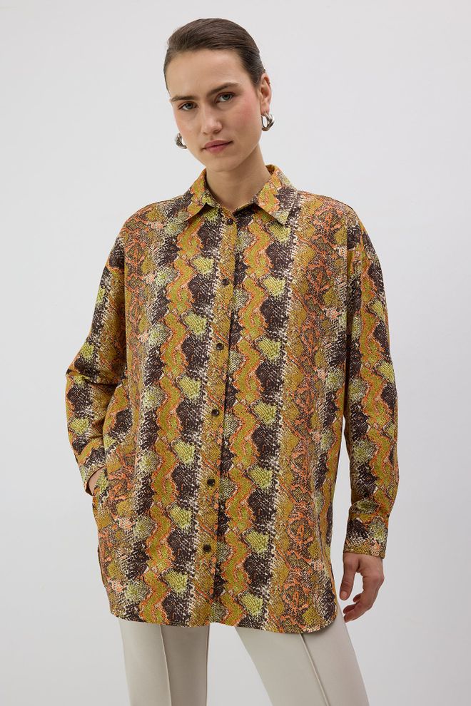 Touche Prive Yellow Animal Print Oversized Shirt Wholesale Clothing Lounge