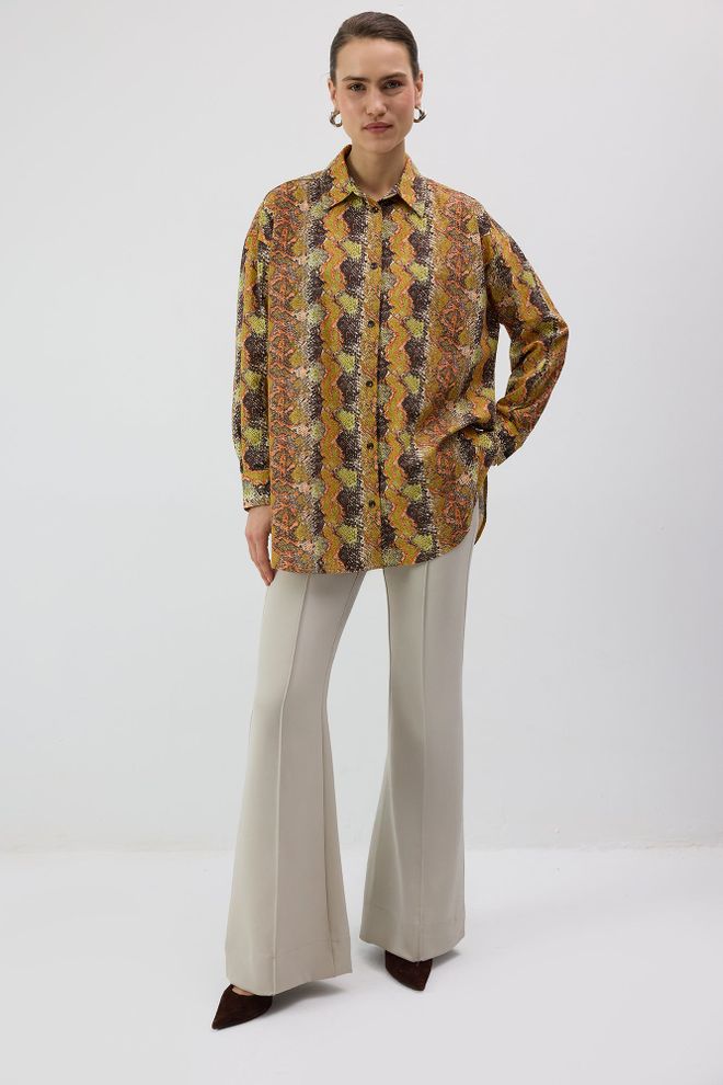 Touche Prive Yellow Animal Print Oversized Shirt Wholesale Clothing 1