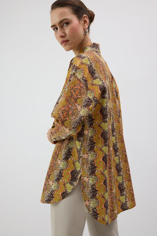Touche Prive Yellow Animal Print Oversized Shirt Wholesale Clothing Spring