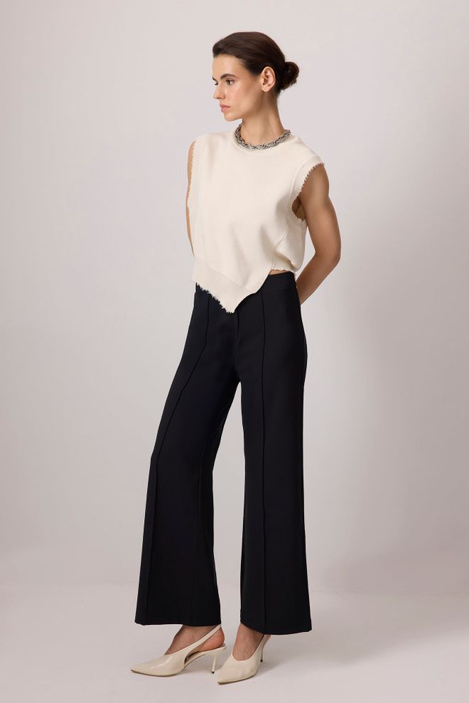 Touche Prive Black Elegant Palazzo Pants With High Waist Wholesale Clothing Work