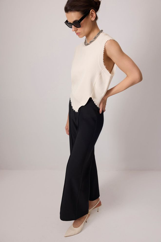 Touche Prive Black Elegant Palazzo Pants With High Waist Wholesale Clothing Casual