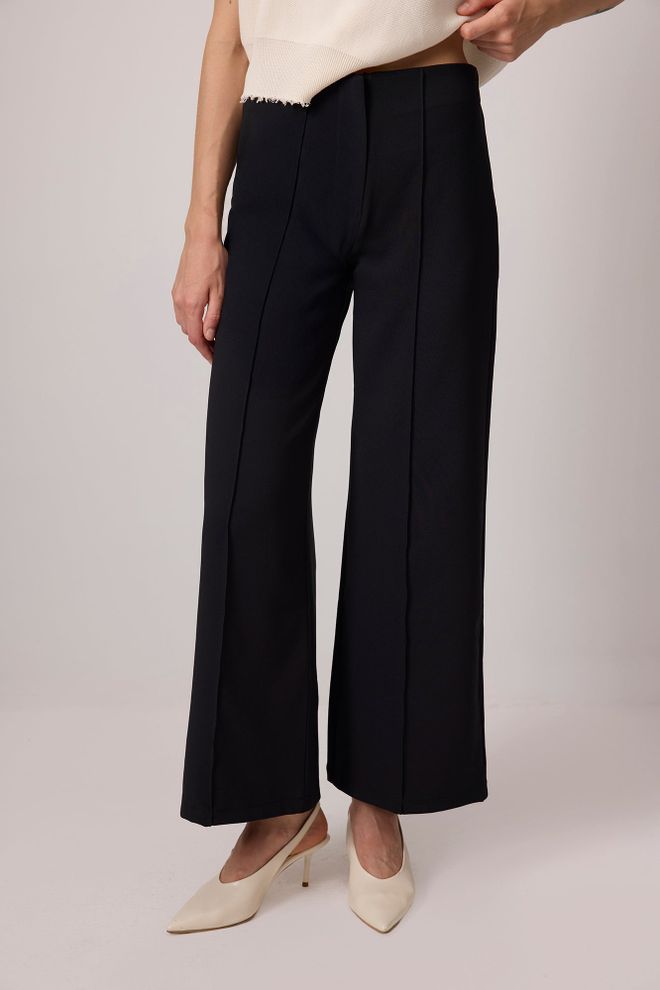 Touche Prive Black Elegant Palazzo Pants With High Waist Wholesale Clothing Spring
