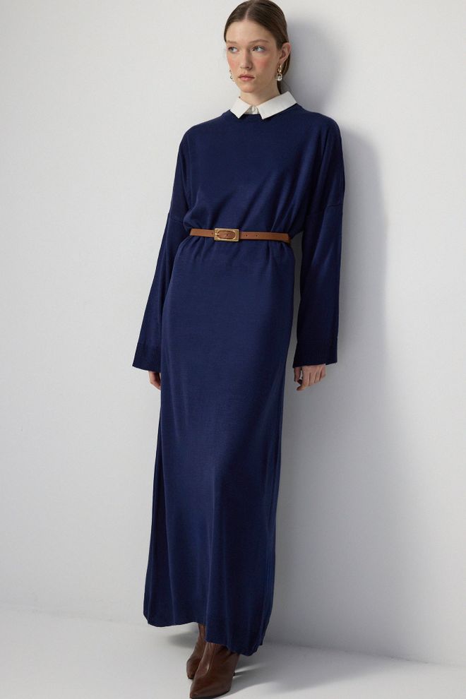 Touche Prive Robe Bleu Marine Élégante Modeste Robe pull Vêtements en gros Modeste