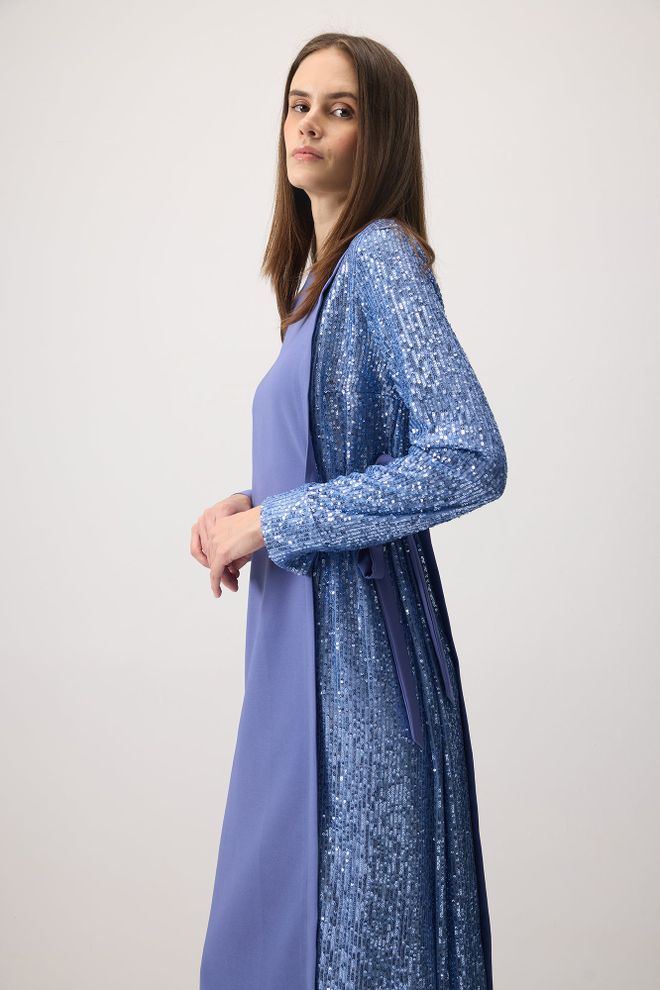 Touche Prive Eleganti Mėlyna Figūros Formos Suknelė Su Blizgučiais Didmeninė prekyba drabužiais Apykaklė su įkirpimu