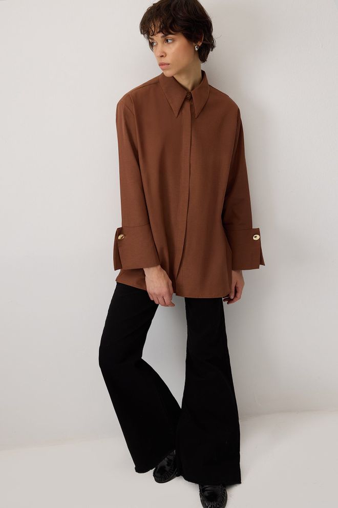 Touche Prive Hnedá Elegantná Formálna Neformálna Košeľa Veľkoobchod s oblečením Práca