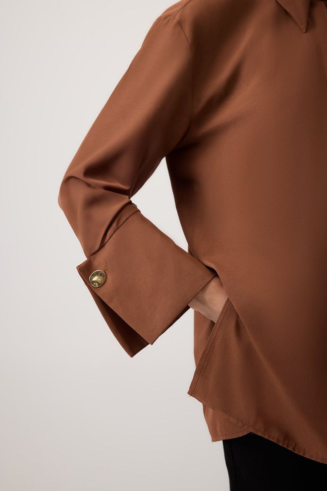 Touche Prive Hnedá Elegantná Formálna Neformálna Košeľa Veľkoobchod s oblečením Formálny