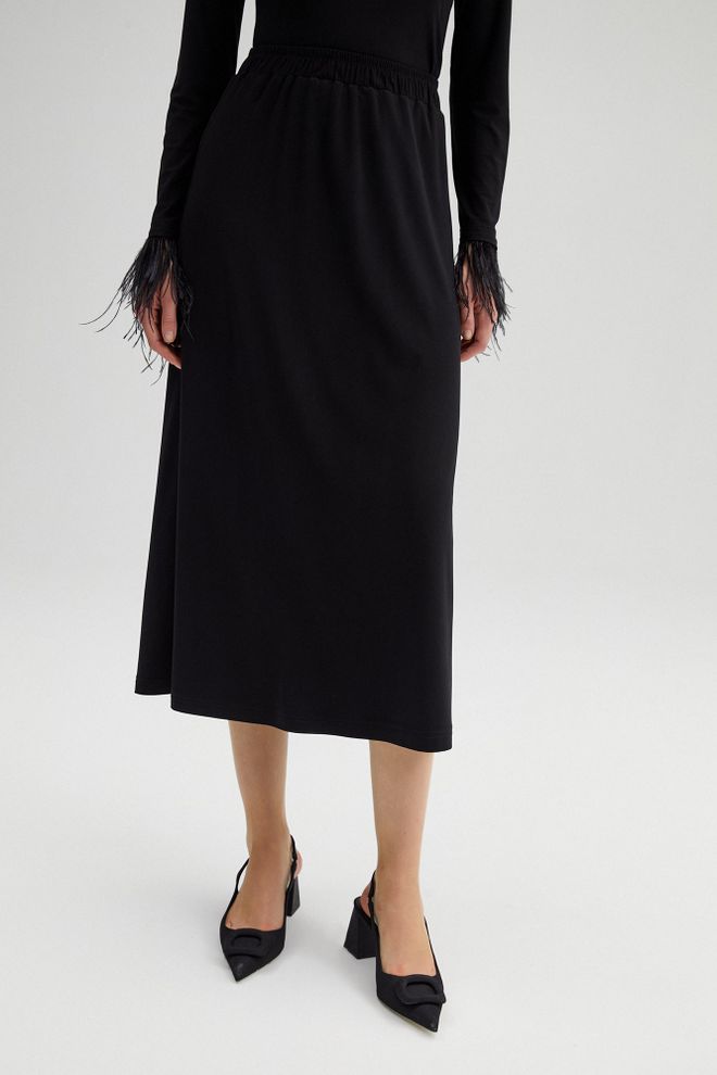 Touche Prive Siyah A Kesim Tesettür Zarif Gündelik Midi Etek Toptan Giyim Tesettür