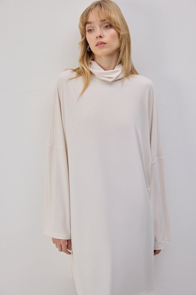 Touche Prive Bej Degaje Yaka Bol Kalıp Tunik Toptan Giyim Tesettür